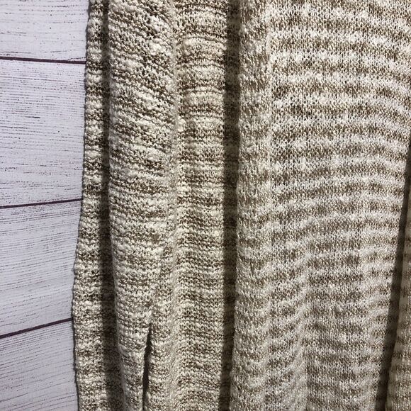 Fylo London Women’s S Creme/Tan Stripe w/ Gold Metallics Knit Hooded Cardigan - Picture 2 of 10
